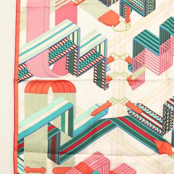 HERMES Carre 90 Scarf ""SANGLES EN ZIGZAG"" Silk Green Auth 135934 - Picture 5 of 14